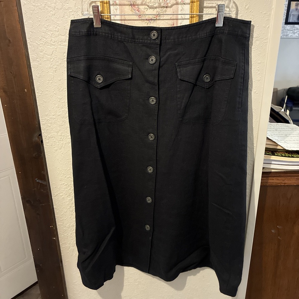 Vtg Lauren Ralph Lauren Skirt Women Size 12 Black Stretch Sailor Buttons Pockets
